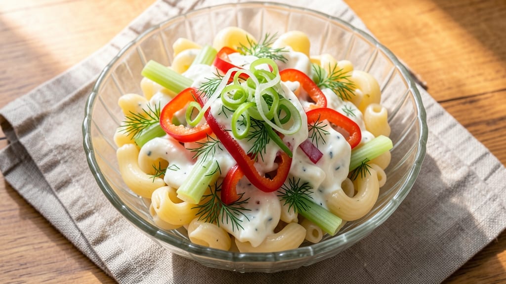 5 Star Macaroni Salad Recipe: Celery Crown Crunch With Zero-Mayo Cream Cheese