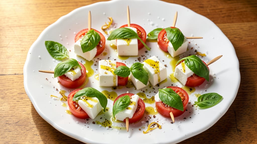 Caprese Salad Bites Appetizer Recipe: Fresh Mozzarella, Tomatoes, and Basil Skewers