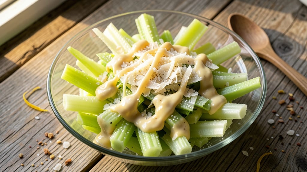 Celery Parmesan Salad Recipe: Crunchy Crowns and Tangy Cheese Flavor Bomb