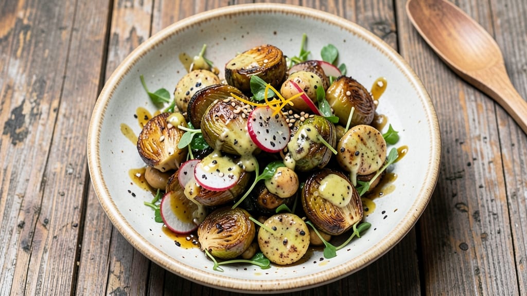 Vegan Brussel Sprouts Salad Recipe: Crispy Roasted Bites with Nutty Tahini Dressing
