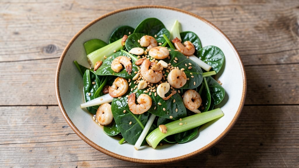 Chinese Spinach Salad Recipe: Wok-Tossed Greens with Crunchy Sesame Dressing