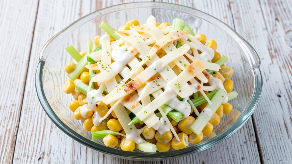Cheese Corn Salad Recipe: Crisp Celery Crowns and Melty Cheese Harmony