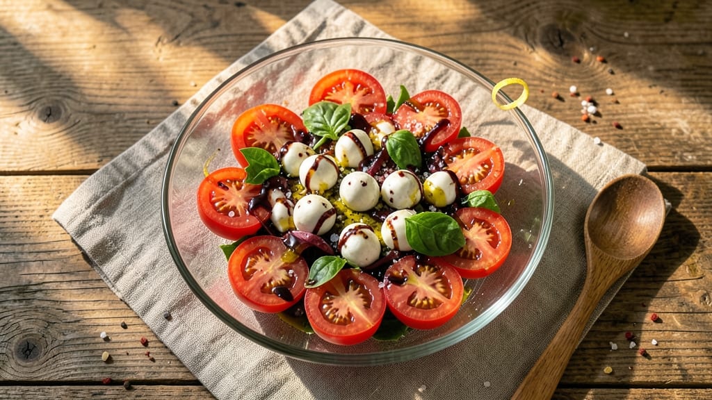 Caprese Salad Recipe With Mozzarella Pearls: Juicy Tomatoes and Bursting Fresh Basil