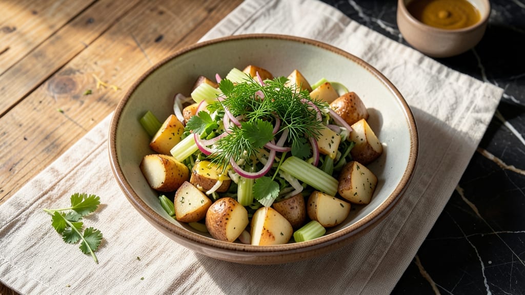 Cold Italian Potato Salad Recipe: Crisp Celery Crowns and Herb Oil Magic