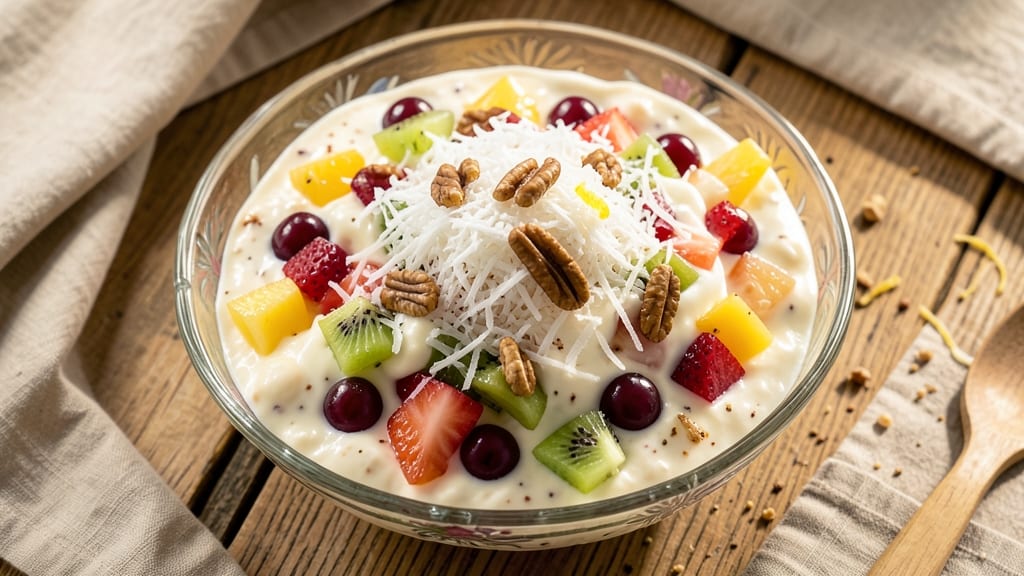 Ambrosia Salad Recipe With Fruit Cocktail and Sour Cream: Layered Creamy Crunch Without Mayo